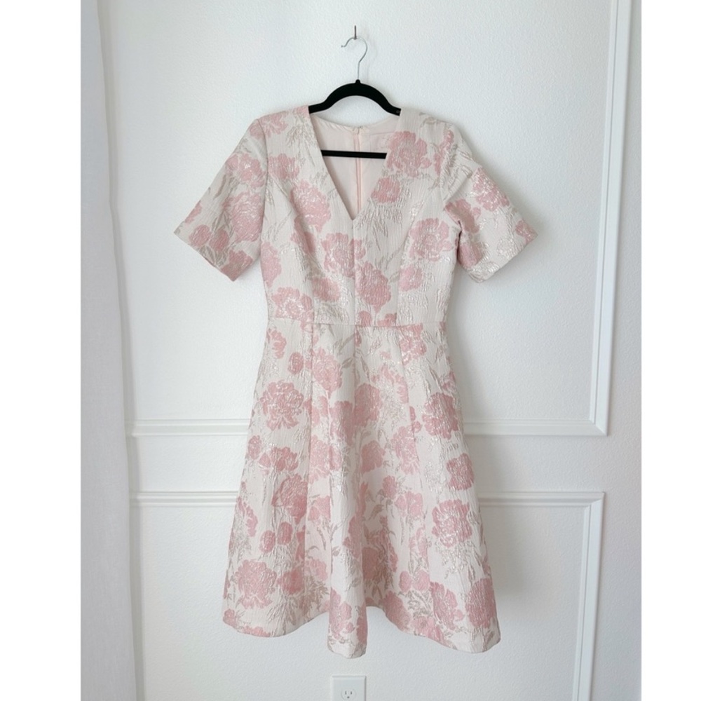 Gal Meets Glam Adair Floral Jacquard Midi Dress in Pink